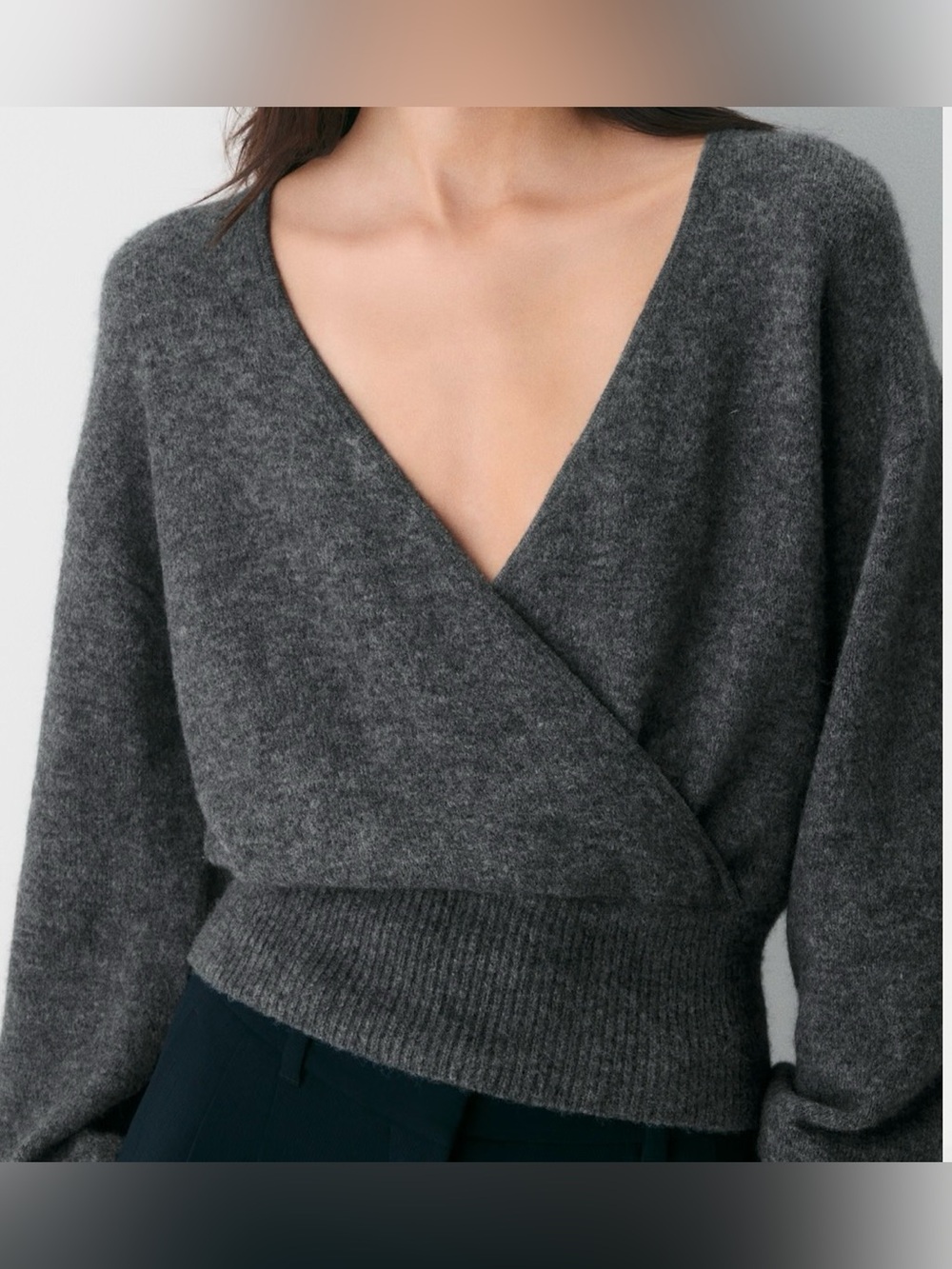 Wilfred Dear Wrap Sweater Heather Charcoal Gray Cozy Surplice Capsule Aritzia S